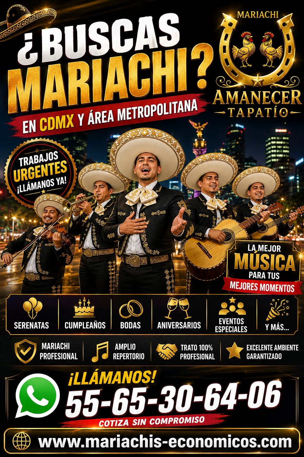 Cartel oficial de servicios del mariachi Amanecer Tapatío